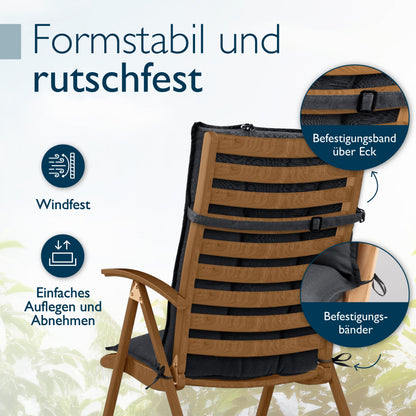Beautissu Hochlehner Auflage Sun-HL 6er Set mit Kopfpolster Anthrazit