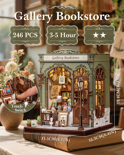 CUTEBEE Book Nook Kit Gellery Bookstore, 3D Holzpuzzle Bausatz