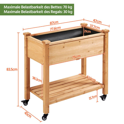 Yaheetech Hochbeet Holz mit Rollen & Ablageboden, 87 x 47 x 83,5 cm