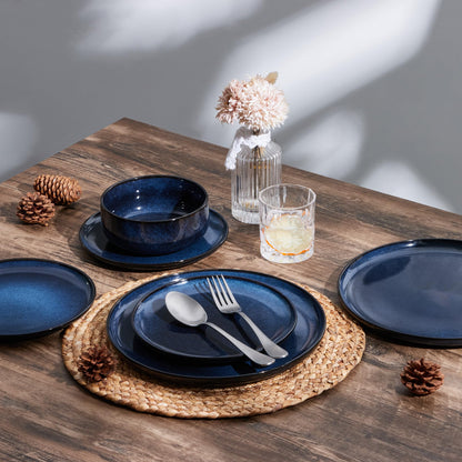 Joyfair Geschirrset 18-tlg Steinzeug für 6 Personen - Tiefsee Blau