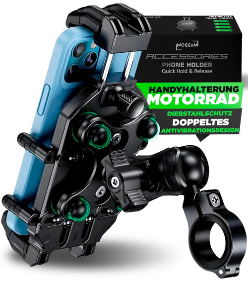 MOGGAM Trail Lock Motorrad-Handyhalterung mit Antivibration, Aluminiumring und Teleskoparmen aus Edelstahl
