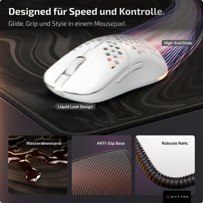 Nyfter XXL Gaming Mauspad Liquid Design 900 x 500 mm, vernähte Kanten