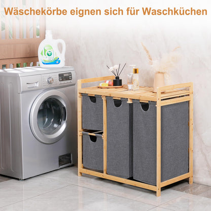 iEGrow Wäschewagen 4 Fächer 150L Grau – Bambus Ablage