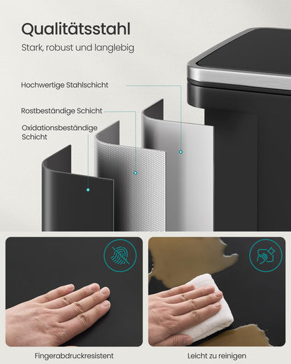 SONGMICS Mülleimer 50 L mit Softclose-Deckel, Stahl, tintenschwarz