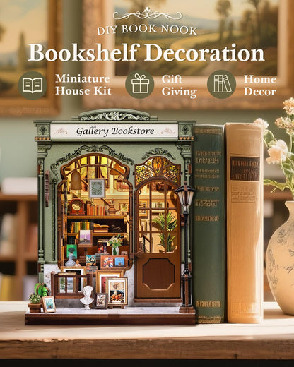 CUTEBEE Book Nook Kit Gellery Bookstore, 3D Holzpuzzle Bausatz