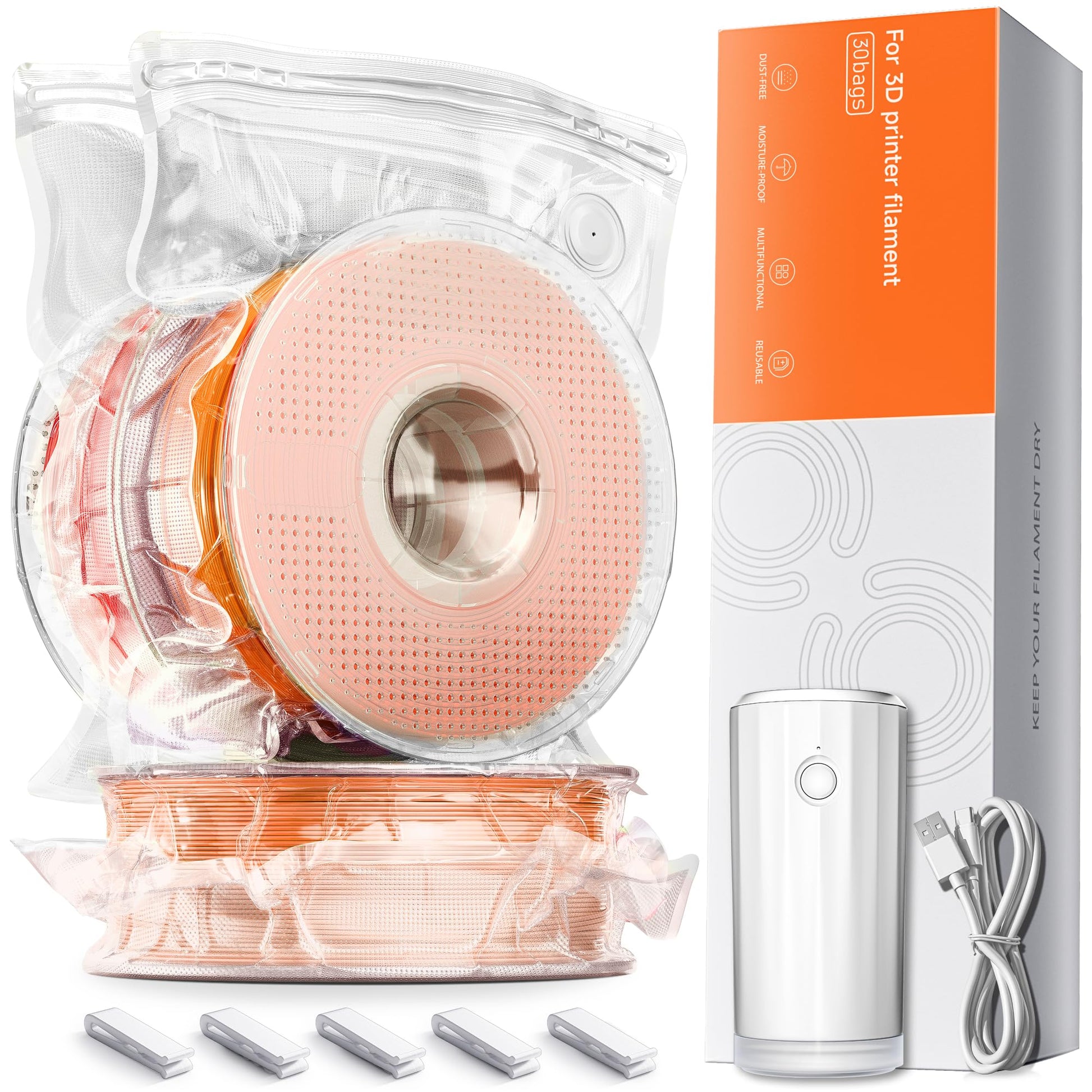 YOOPAI Vakuumbeutel Set für 3D-Drucker Filament mit Pumpe, 30 Beutel aus PE+PA-Verbundmaterial mit elektrischer USB-Pumpe