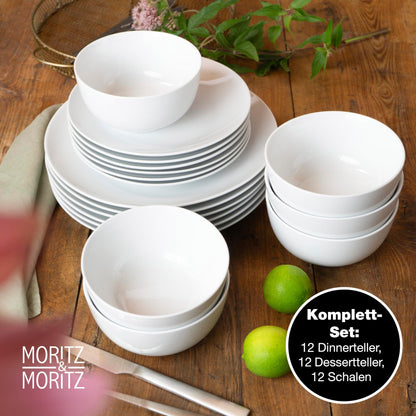 Moritz & Moritz BASIC 36-tlg. Geschirrset 12 Pers. Porzellan Weiss