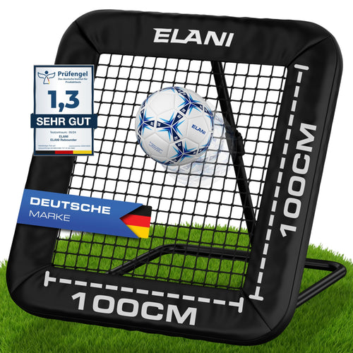ELANI Fussball Rebounder 1x1m mit Schutzrand – Für sicheren Stand. Quadratisches Gestell mit Netz.