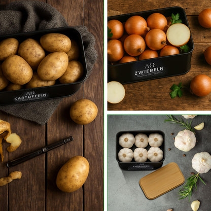 AH Kartoffel Aufbewahrungsbox 5er Set mit Zwiebeltopf & Gemüsebürste