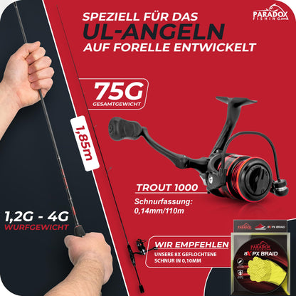 Paradox Fishing Trout Series X UL-Ruten Set - 1.85m 1-4g mit Rolle