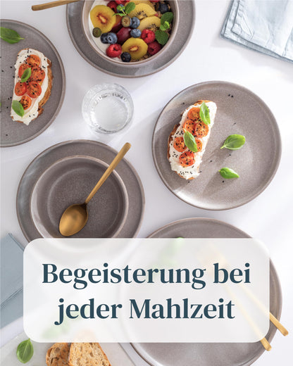 Steingut Geschirrset 24-tlg für 6 Pers. Urban Style matt Grau-braun