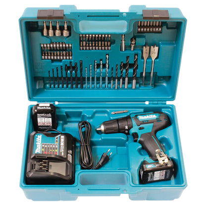 Makita HP333DSAX1 Akku-Schlagbohrschrauber – 12V, 2x 2.0Ah Akkus. Blau-schwarz, zum Bohren & Schrauben in Materialien.