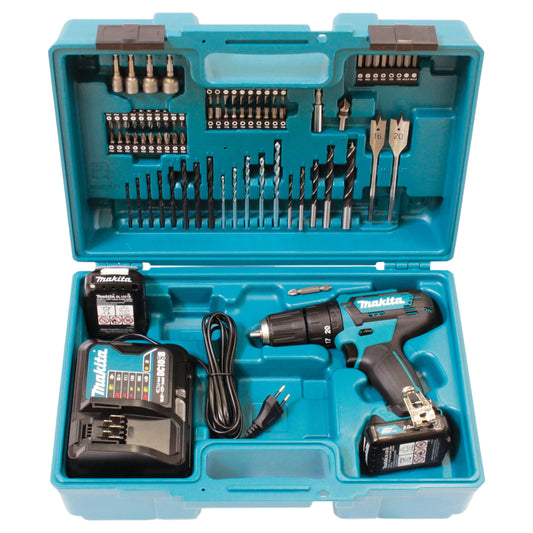 Makita HP333DSAX1 Akku-Schlagbohrschrauber – 12V, 2x 2.0Ah Akkus. Blau-schwarz, zum Bohren & Schrauben in Materialien.