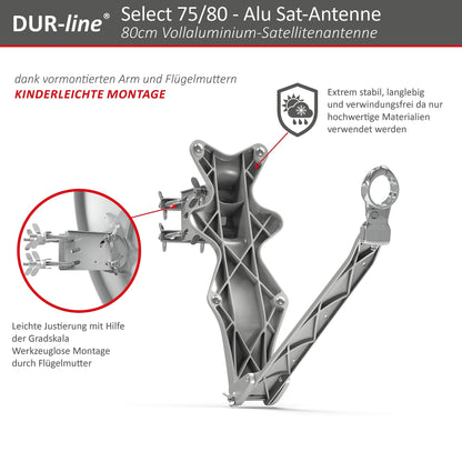 DUR-line Select 80cm Satellitenschüssel Anthrazit mit LNB-Halterung