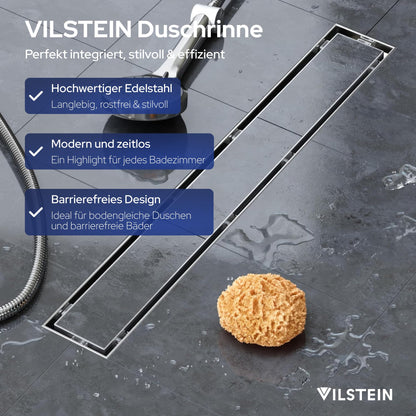 VILSTEIN Duschrinne 60 cm, befliesbarer Edelstahl-Bodenablauf