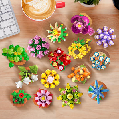 CUBIMANA Blumen Sukkulenten Klemmbausteine, 24 Bausätze, 2160 Teile