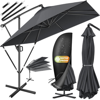 KESSER Sonnenschirm 250x250 cm Kurbelschirm mit UV-Schutz, Anthrazit – Aluminiumgestell und eckige Bespannung