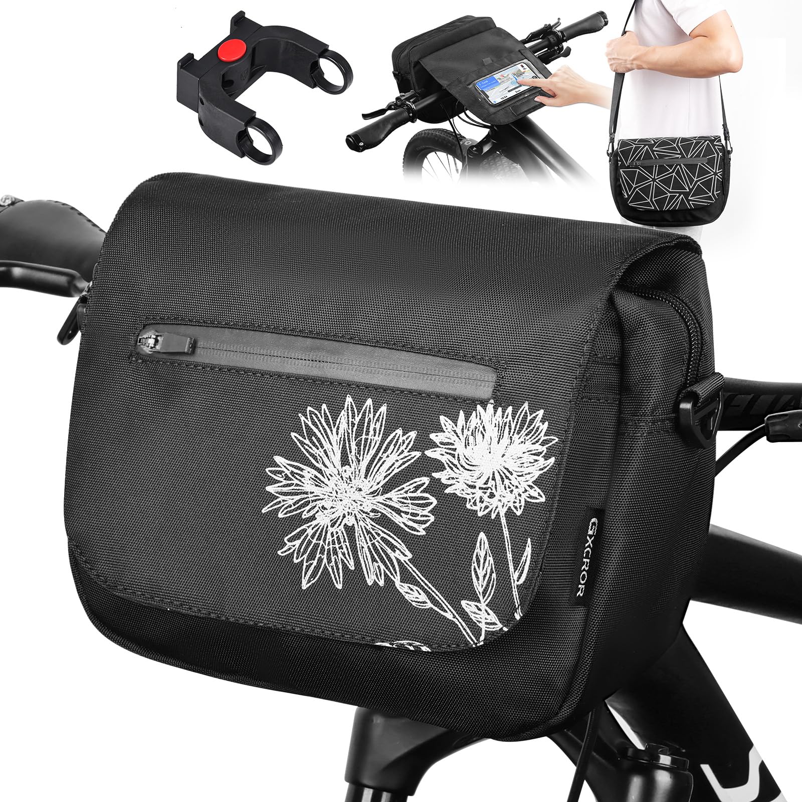 GXCROR Lenkertasche Fahrrad 5L mit Handyhalterung und Schultergurt