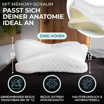 OrthoKomfort® Memory Foam Nackenstützkissen Orthopädisch - Weiss