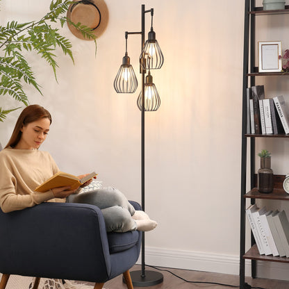 EDISHINE Stehleuchte Industrial 3-flammig dimmbar - Schwarz