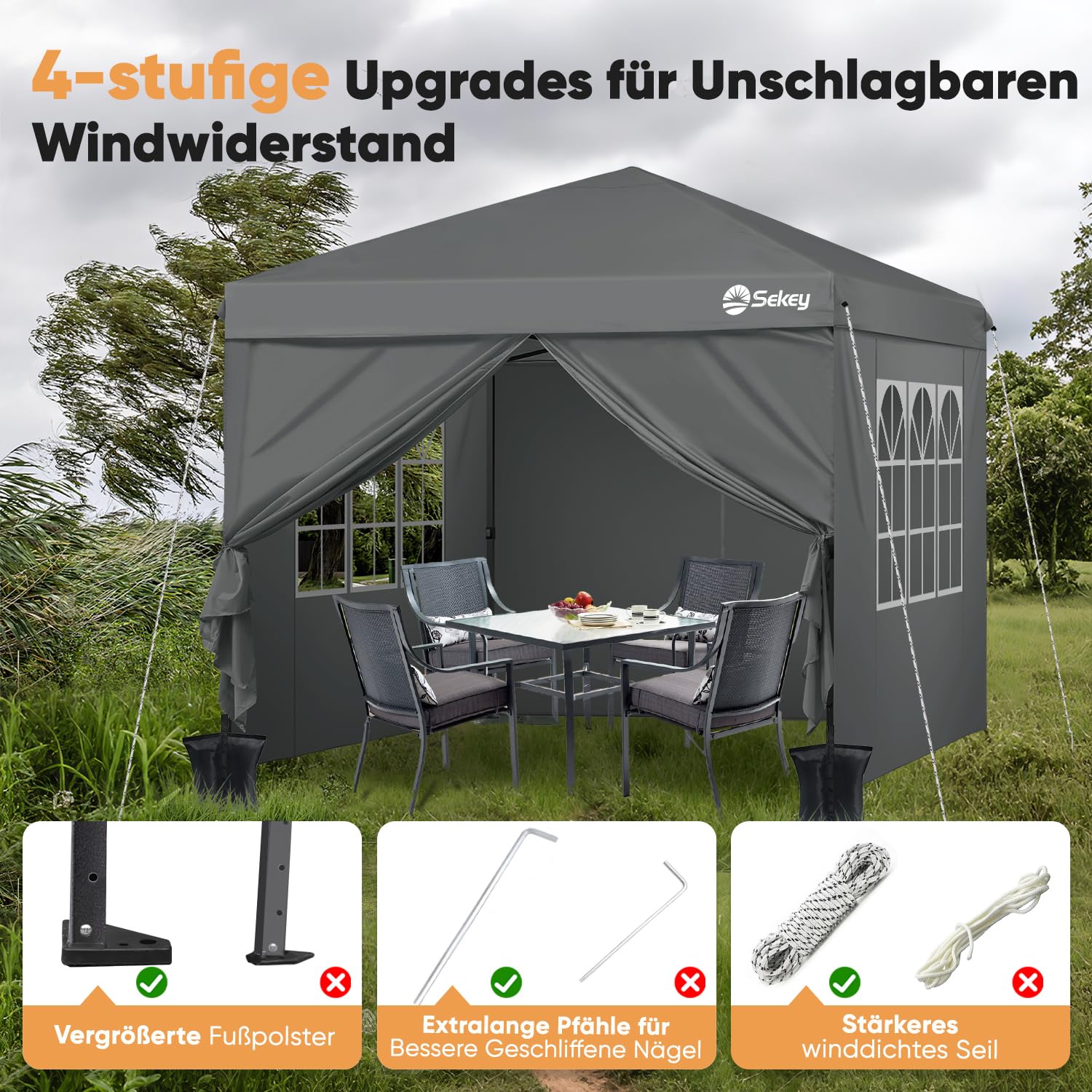 sekey zelt Faltpavillon 3x3m – Blitzschneller Aufbau, Wasserdicht, UPF 50+ – pandaloo.ch