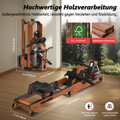 Wenoker Rudergerät Wasser Massivholz Klappbar - Bluetooth