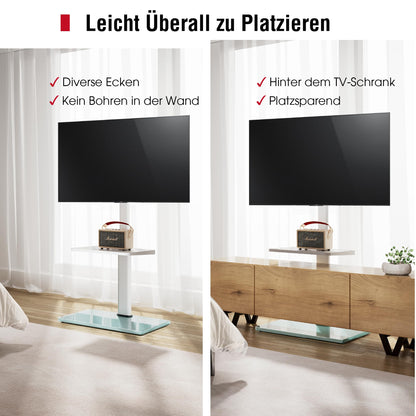 AOKCOS TV Bodenständer höhenverstellbar schwenkbar mit Ablagen, Weiss
