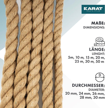 KARAT Kletterseil aus 100% Jute, 30 mm, Tragkraft 770 kg