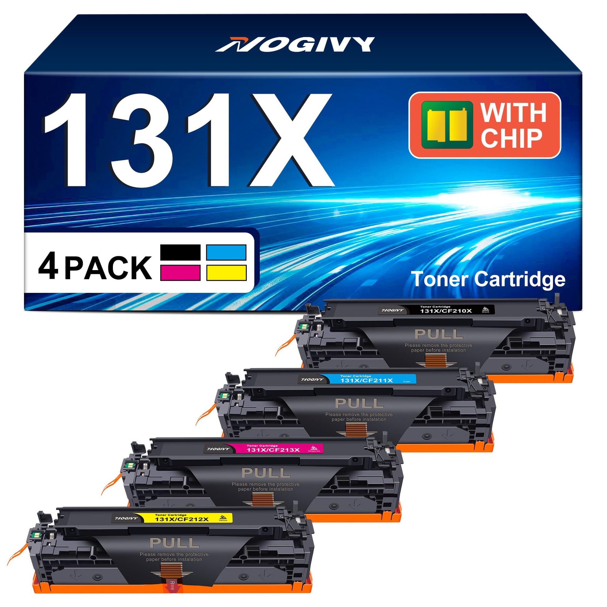 NOGIVY 131X 131A Toner 4er-Pack mit Chip für HP LaserJet Pro 200, Kartuschen in Schwarz, Cyan, Gelb und Magenta