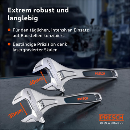PRESCH Rollgabelschlüssel Set 200 & 300 mm, verstellbar, Stahl