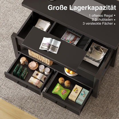 Rolanstar Kaffeetisch umwandelbar - schwarz 100x50 cm