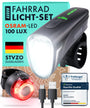 AARON LED Fahrradlicht Set 100 Lux, StVZO, USB aufladbar, Front- und Rücklicht mit Gummibandhalterung