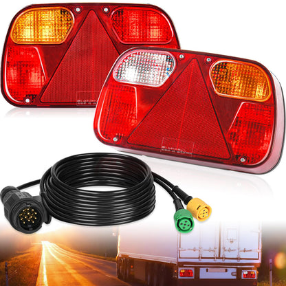 Warmfay Anhänger Rückleuchten Set 12V, 13-polig, 5m Kabel, E11 – zwei Rückleuchten mit Dreieckreflektor
