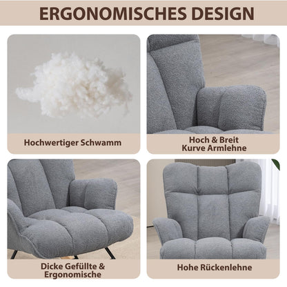 Aunekiv Schaukelstuhl Teddystoff Gepolstert – Dunkelgrau