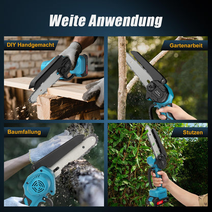 JINDUN Mini Akku Kettensäge 21V 6 Zoll mit 2 Akkus und Ladegerät