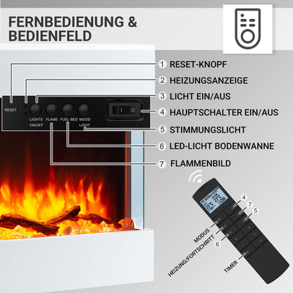 BALDERIA Alva elektrischer Wandkamin Heizfunktion – Weiss