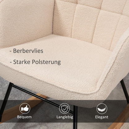 HOMCOM Schaukelstuhl Berbervlies mit Holzkufen - Beige