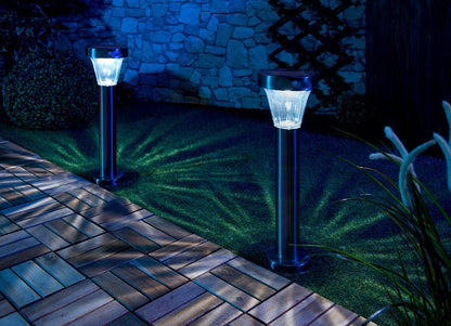 Lunartec Solar-LED-Wegeleuchte 4er-Set, Edelstahl, Sensor