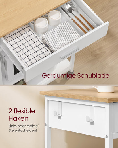 VASAGLE Küchenwagen mit Rollen und Schublade, eichenbeige-mattweiss
