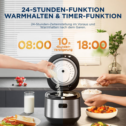 Midea Digitaler Reiskocher 2L Klein Multicooker – Schwarz/Silber