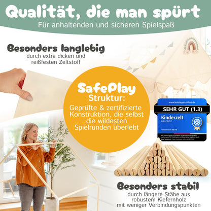 GANZKIND® Kinder Spielhaus Indoor – 2 Eingänge, 5 Fenster