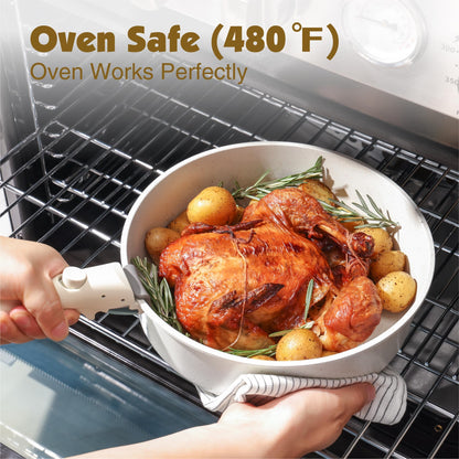 SENSARTE 17-tlg. Kochgeschirr antihaft – weiss, abnehmbarer Griff