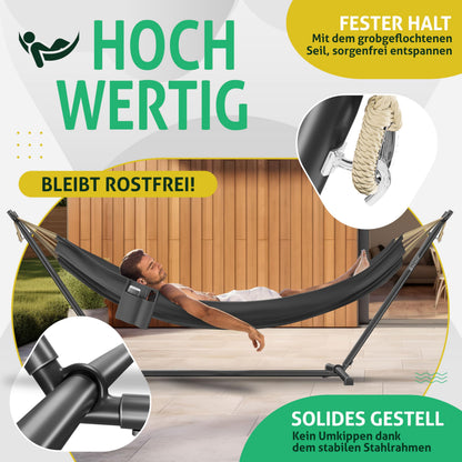 KESSER Hängematte Lake mit Gestell, 2 Personen, 200 kg, Anthrazit