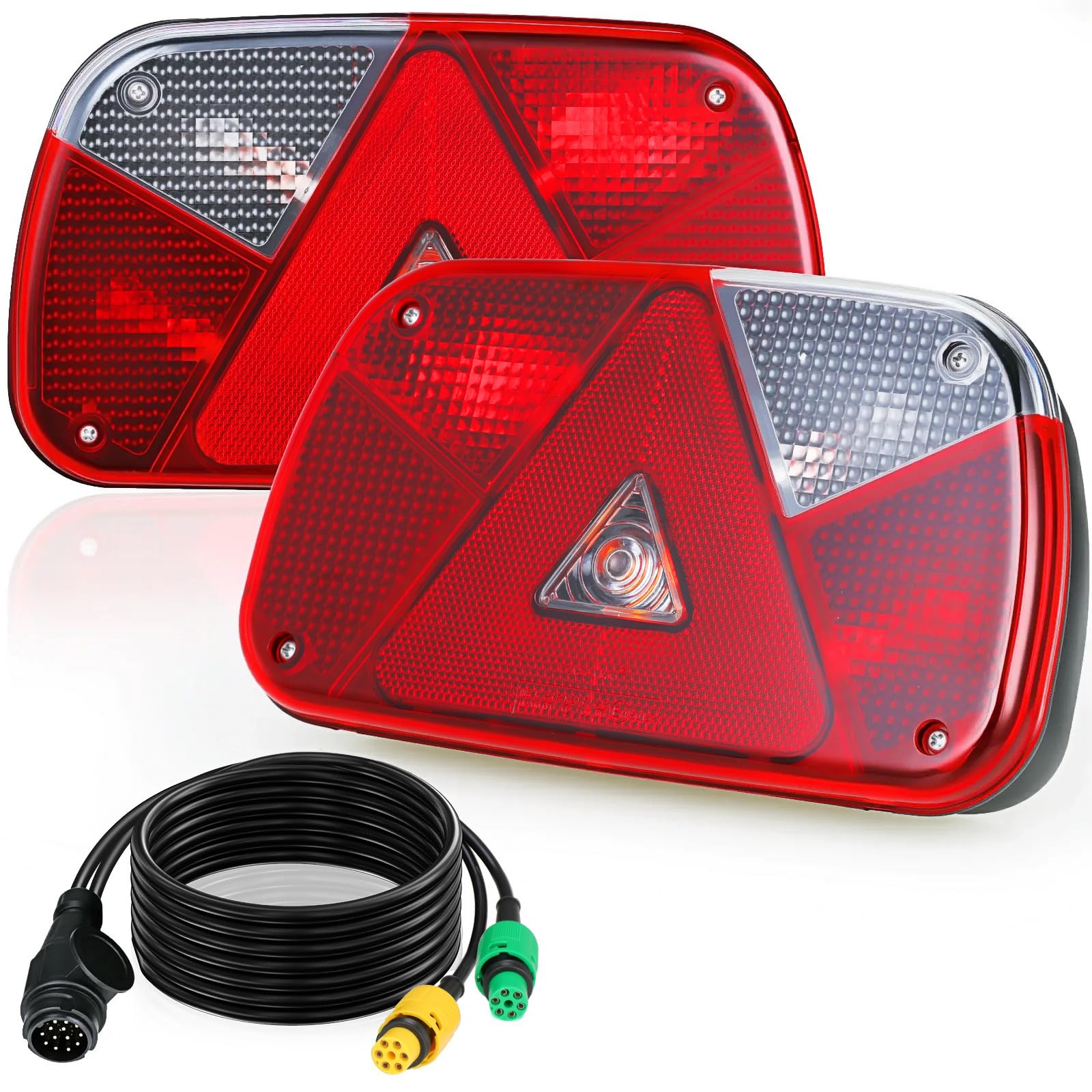 TLGREEN Anhänger Rückleuchten Set 13-polig 12V, 7 Funktionen, zwei Leuchten mit Kabelsatz und Stecker