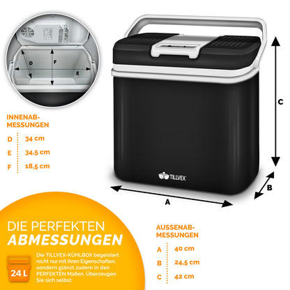 tillvex Kühlbox elektrisch 24L kühlt & wärmt – Anthrazit