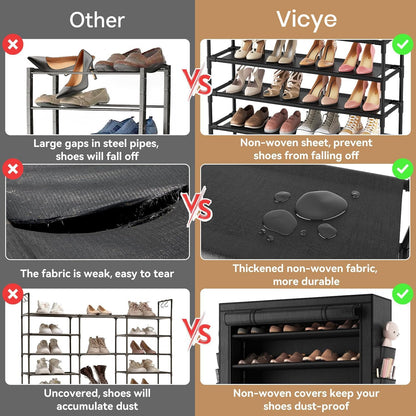 Vicye Schuhregal 11 Ebenen mit staubdichtem Überzug, schwarz