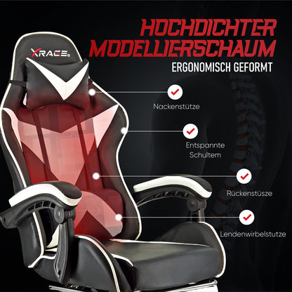 xRace Gaming Stuhl Ergonomischer Leder Drehstuhl - Weiss