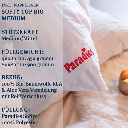 PARADIES Prima Bio Winterbettdecke Set - 155x220 + Kissen 80x80