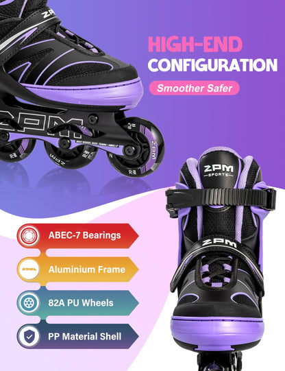 2PM SPORTS Inline Skates für Kinder, verstellbar, 82A PU-Rollen