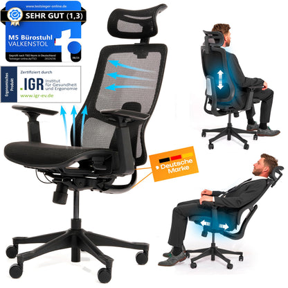 VALKENSTOL M5 Ergonomischer Bürostuhl mit Mesh-Sitz und -Rückenlehne, Armlehnen, Rollfußkreuz. Bietet optimale Unterstützung am Arbeitsplatz.